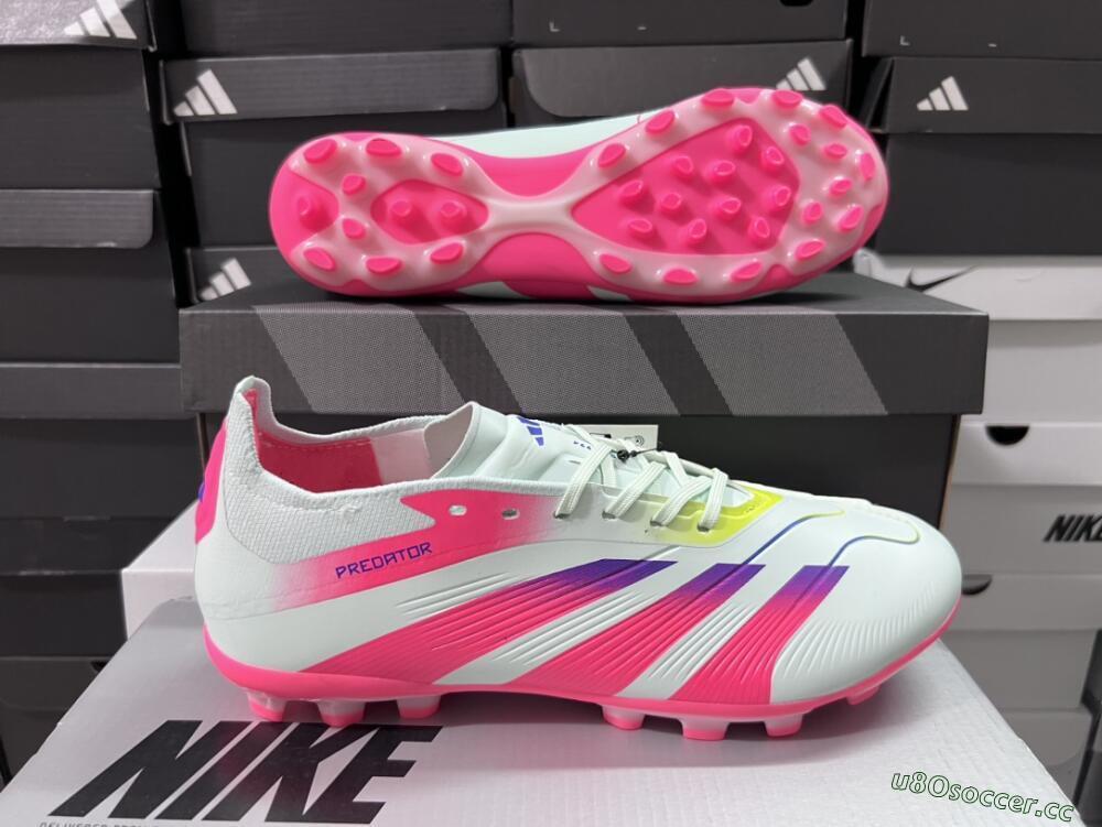 Unisex Adidas Predator Elite 24 MG Multi Ground Low-Tops Football Boots - Jade/Purple/Pink