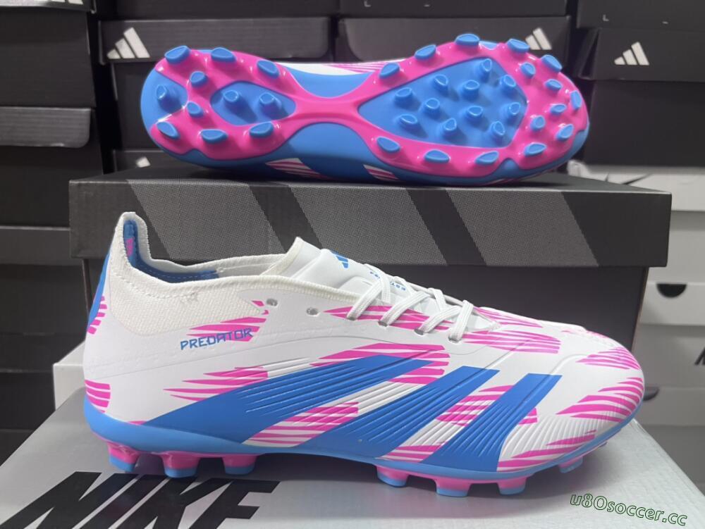 Unisex Adidas Predator Elite 24 MG Multi Ground Low-Tops Football Boots - White/Blue/Pink