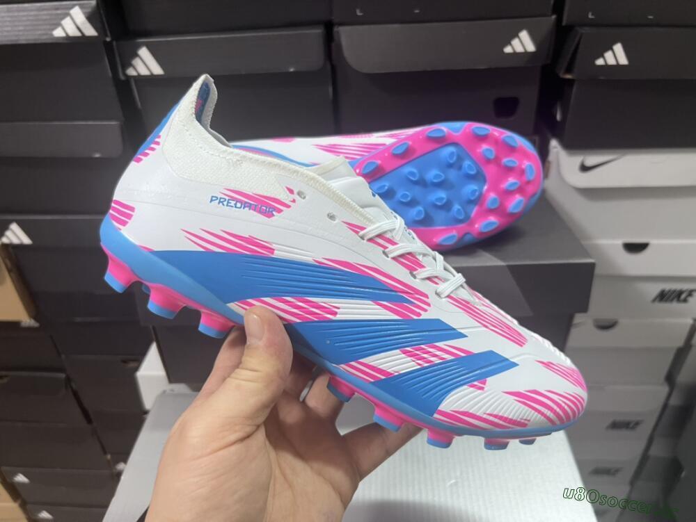 Unisex Adidas Predator Elite 24 MG Multi Ground Low-Tops Football Boots - White/Blue/Pink
