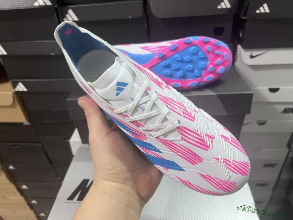 Unisex Adidas Predator Elite 24 MG Multi Ground Low-Tops Football Boots - White/Blue/Pink