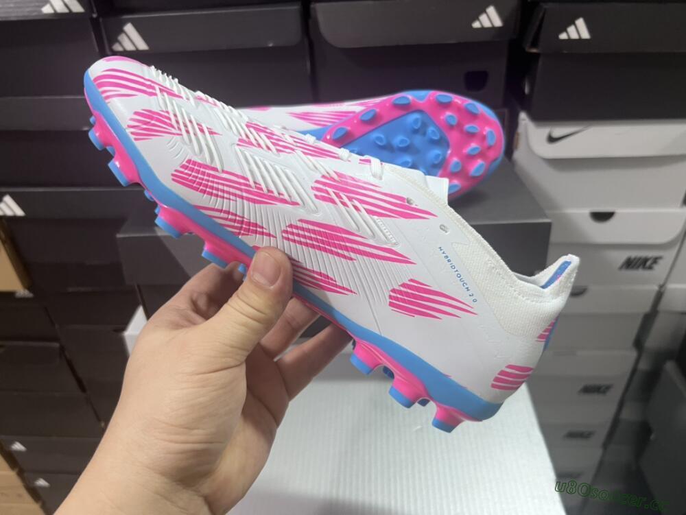 Unisex Adidas Predator Elite 24 MG Multi Ground Low-Tops Football Boots - White/Blue/Pink