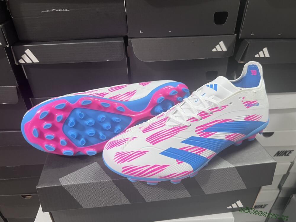 Unisex Adidas Predator Elite 24 MG Multi Ground Low-Tops Football Boots - White/Blue/Pink