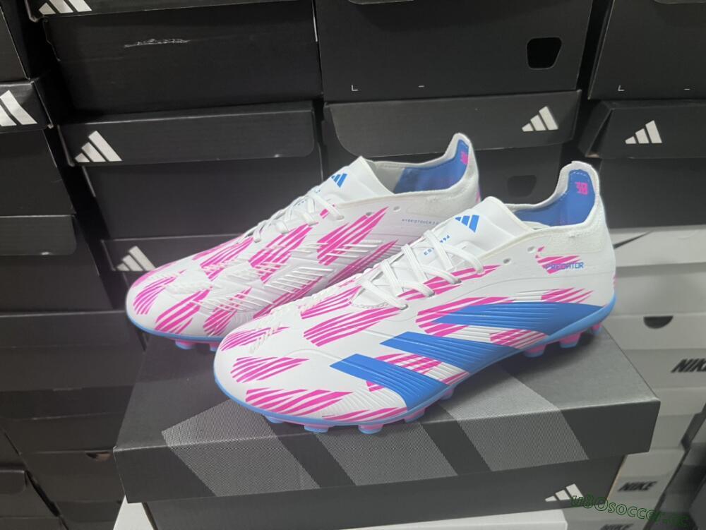 Unisex Adidas Predator Elite 24 MG Multi Ground Low-Tops Football Boots - White/Blue/Pink