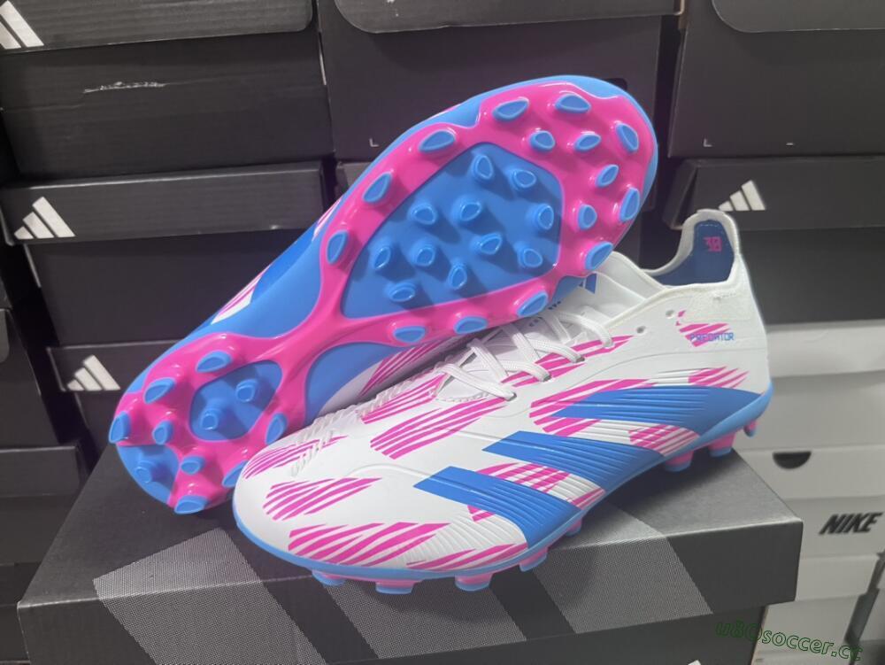 Unisex Adidas Predator Elite 24 MG Multi Ground Low-Tops Football Boots - White/Blue/Pink