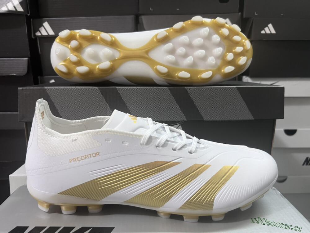 Unisex Adidas Predator Elite 24 MG Multi Ground Low-Tops Football Boots - White/Gold