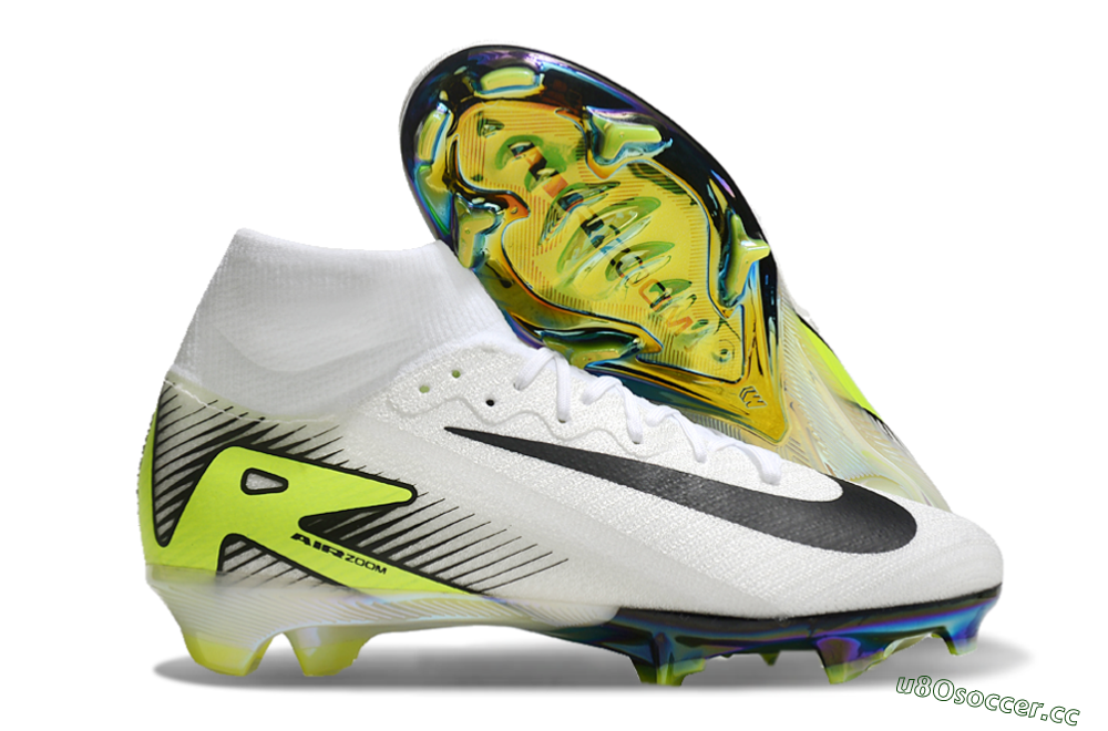 Unisex Nike Air Zoom Mercurial Superfly 10 Elite FG Firm Ground High-Tops Football Boots - White/Black/Yellow/Gold 2