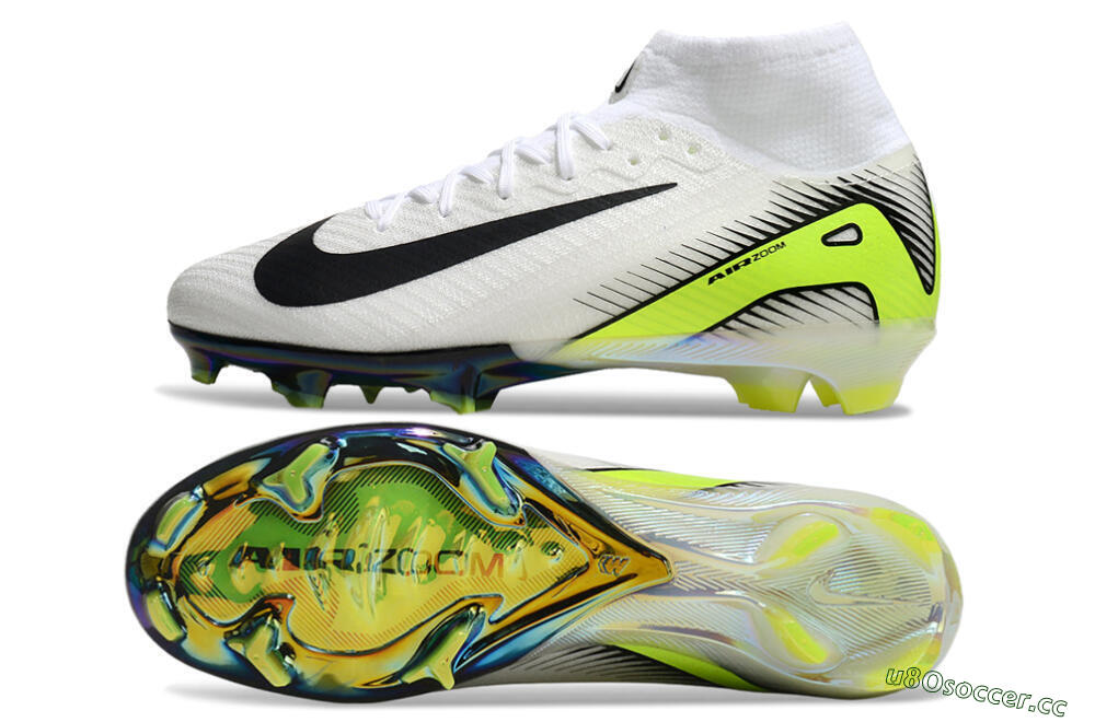Unisex Nike Air Zoom Mercurial Superfly 10 Elite FG Firm Ground High-Tops Football Boots - White/Black/Yellow/Gold 1