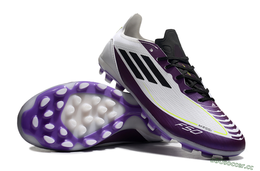 Unisex Messi x Adidas F50 Elite MG Multi Ground Low-Tops Football Boots - White/Black/Purple 3