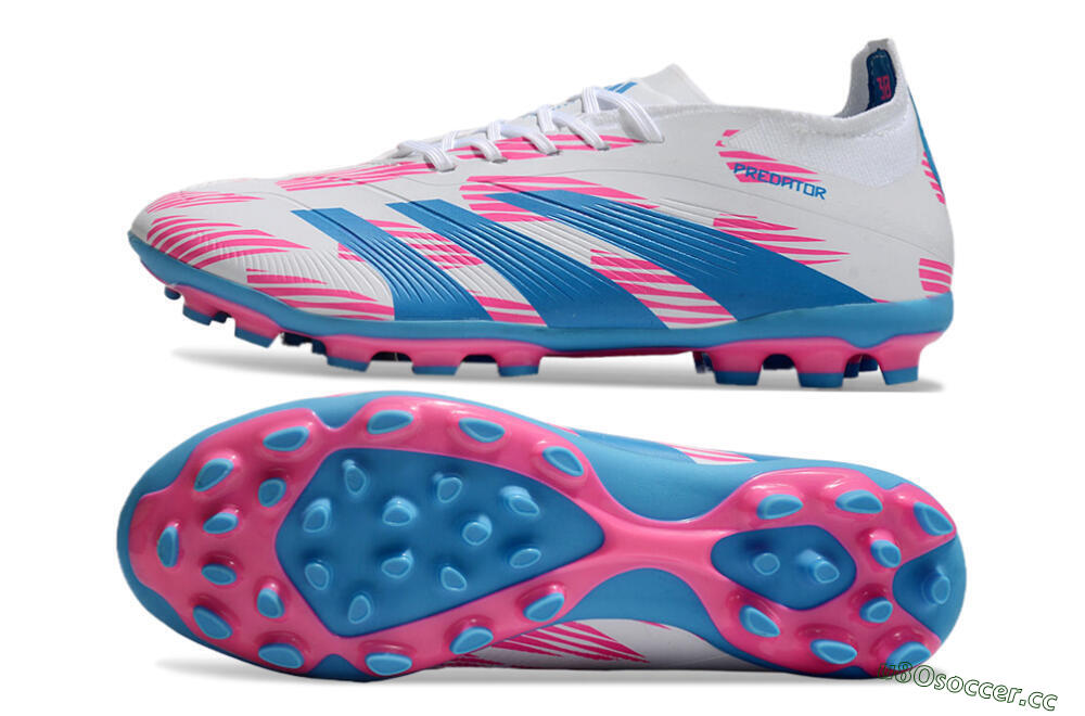 Unisex Adidas Predator Elite 24 MG Multi Ground Low-Tops Football Boots - White/Blue/Pink 1