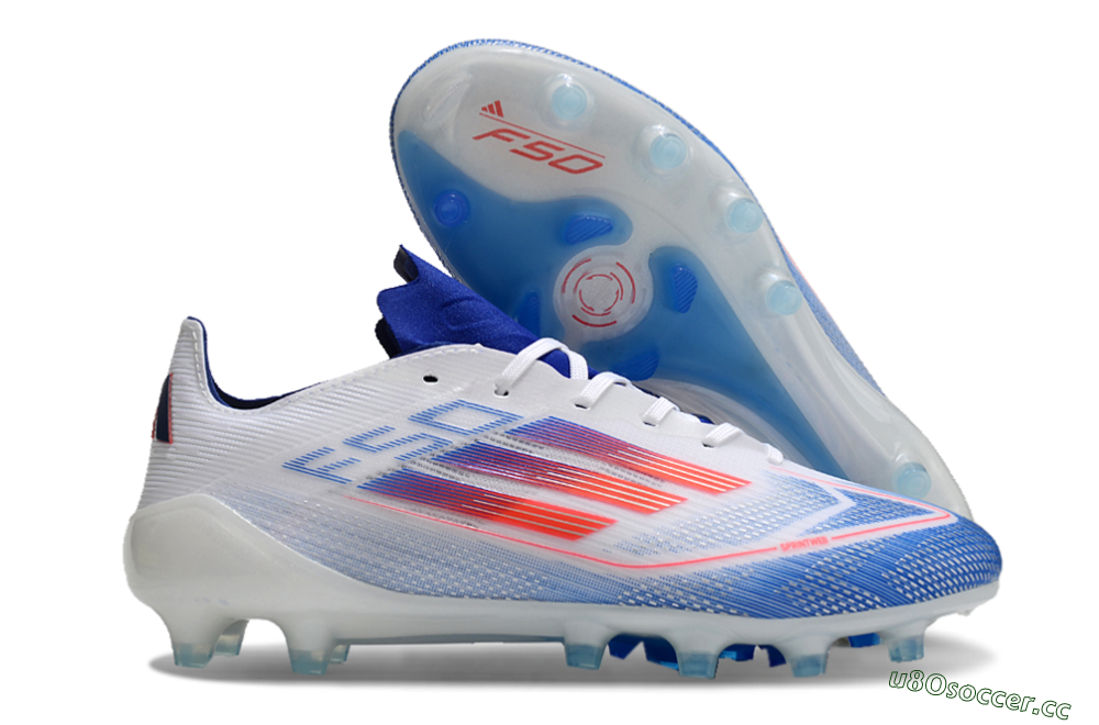 Men's Adidas F50 Elite AG Artificial Grass Low-Tops Football Boots - White/Blue/Red 2