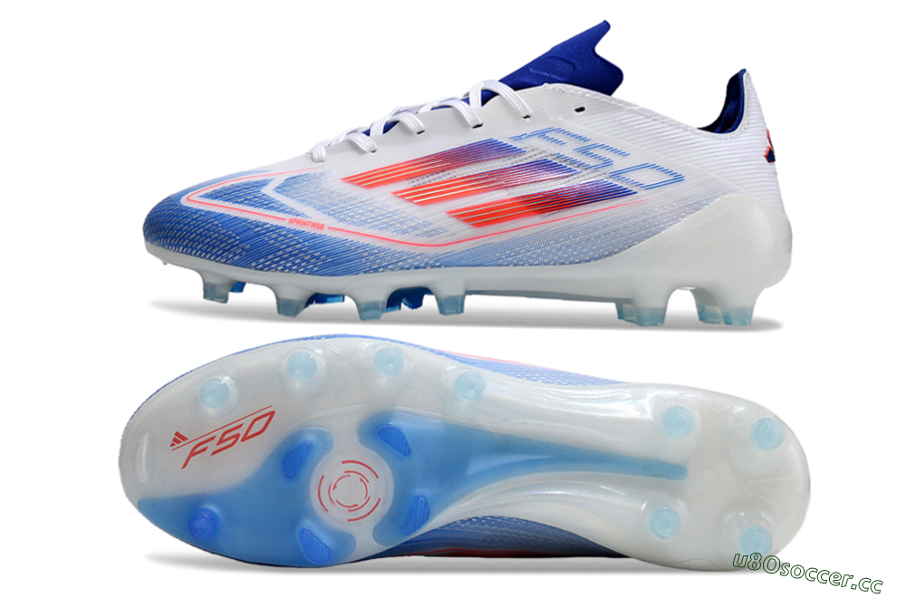 Men's Adidas F50 Elite AG Artificial Grass Low-Tops Football Boots - White/Blue/Red 1