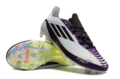 Unisex Messi x Adidas F50 Elite FG Firm Ground Low-Tops Football Boots - White/Black/Purple