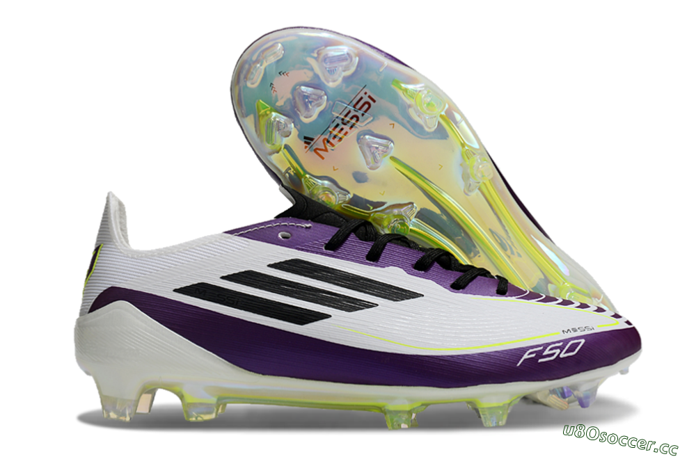 Unisex Messi x Adidas F50 Elite FG Firm Ground Low-Tops Football Boots - White/Black/Purple 2