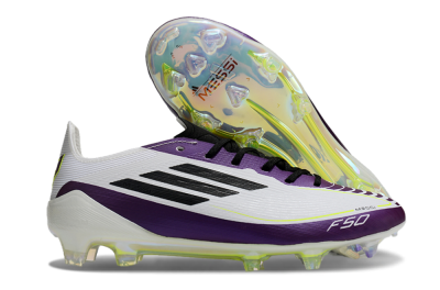 Unisex Messi x Adidas F50 Elite FG Firm Ground Low-Tops Football Boots - White/Black/Purple