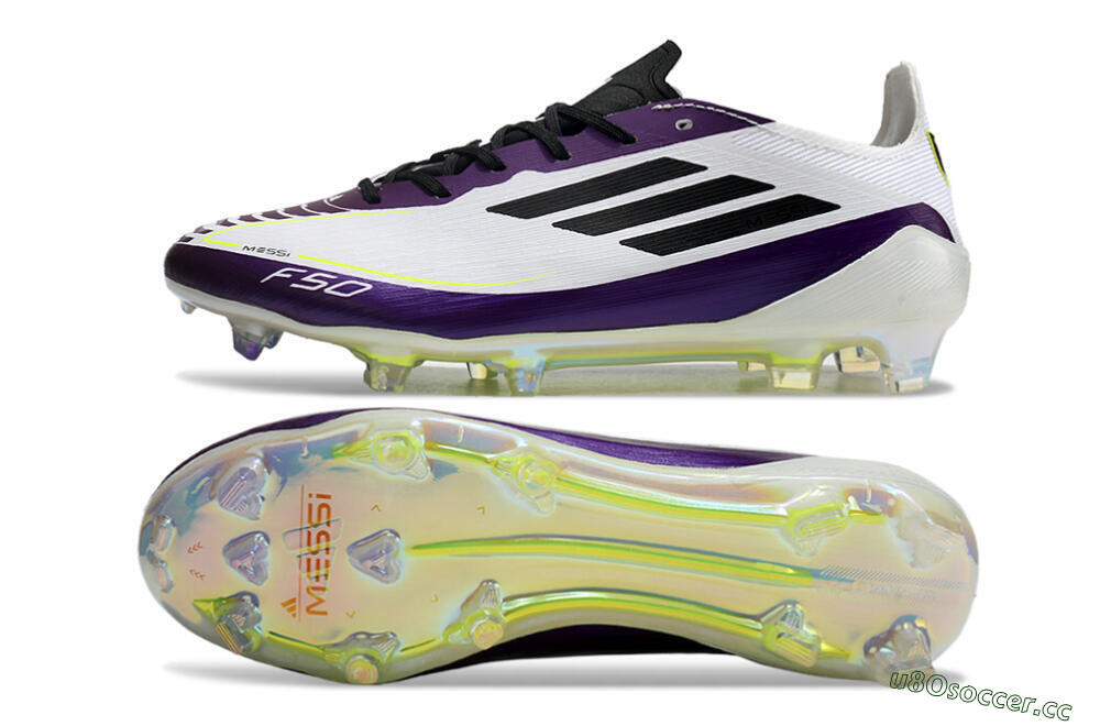 Unisex Messi x Adidas F50 Elite FG Firm Ground Low-Tops Football Boots - White/Black/Purple 1