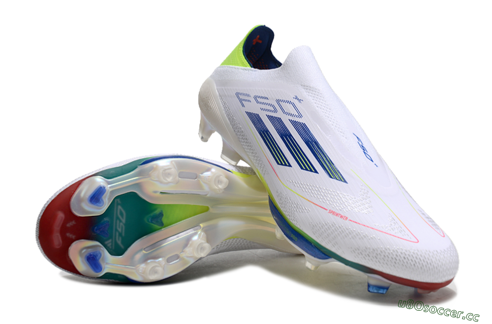 Unisex Adidas F50+ Lightstrike Elite FG Firm Ground Low-Tops Football Boots - White/Blue/Yellow 4