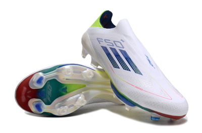 Unisex Adidas F50+ Lightstrike Elite FG Firm Ground Low-Tops Football Boots - White/Blue/Yellow