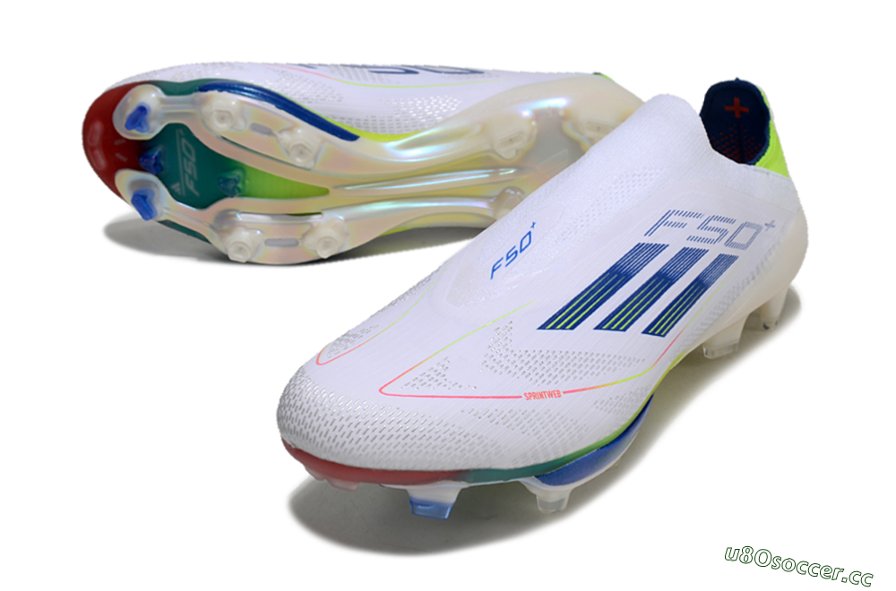 Unisex Adidas F50+ Lightstrike Elite FG Firm Ground Low-Tops Football Boots - White/Blue/Yellow 3