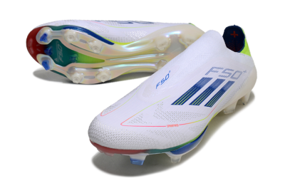 Unisex Adidas F50+ Lightstrike Elite FG Firm Ground Low-Tops Football Boots - White/Blue/Yellow