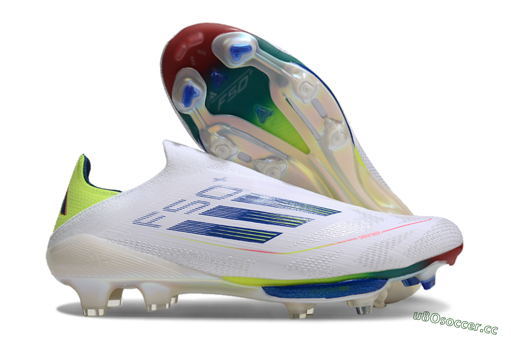 Unisex Adidas F50+ Lightstrike Elite FG Firm Ground Low-Tops Football Boots - White/Blue/Yellow 2