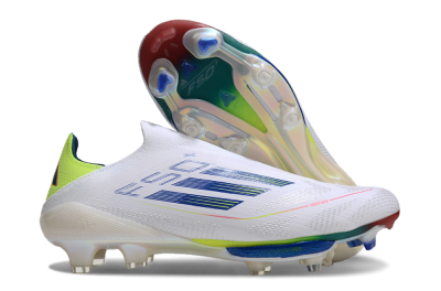 Unisex Adidas F50+ Lightstrike Elite FG Firm Ground Low-Tops Football Boots - White/Blue/Yellow