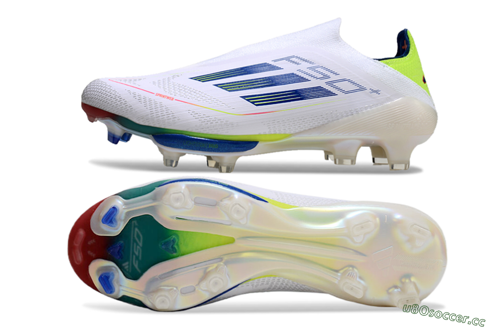 Unisex Adidas F50+ Lightstrike Elite FG Firm Ground Low-Tops Football Boots - White/Blue/Yellow 1