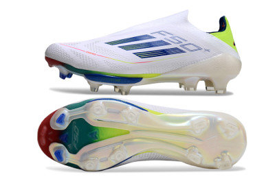 Unisex Adidas F50+ Lightstrike Elite FG Firm Ground Low-Tops Football Boots - White/Blue/Yellow