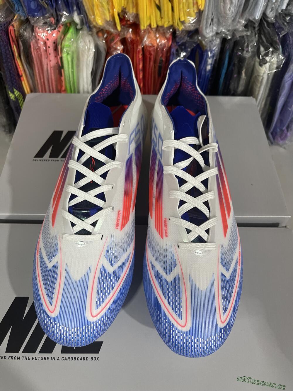 Men's Adidas F50 Elite AG Artificial Grass Low-Tops Football Boots - White/Blue/Red