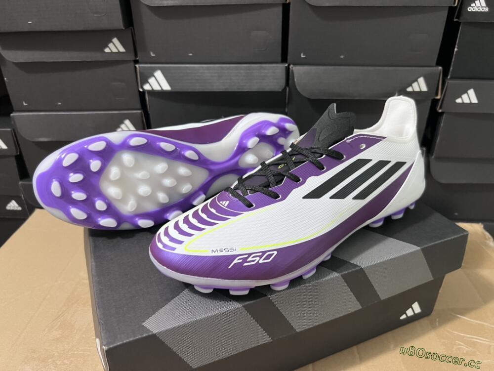 Unisex Messi x Adidas F50 Elite MG Multi Ground Low-Tops Football Boots - White/Black/Purple