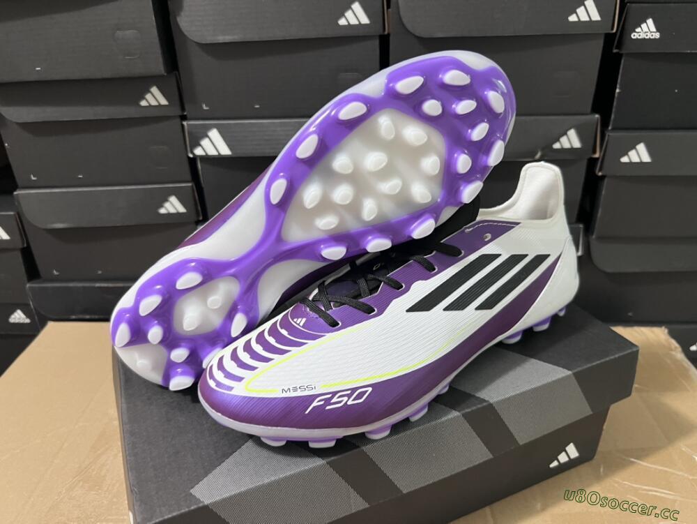 Unisex Messi x Adidas F50 Elite MG Multi Ground Low-Tops Football Boots - White/Black/Purple
