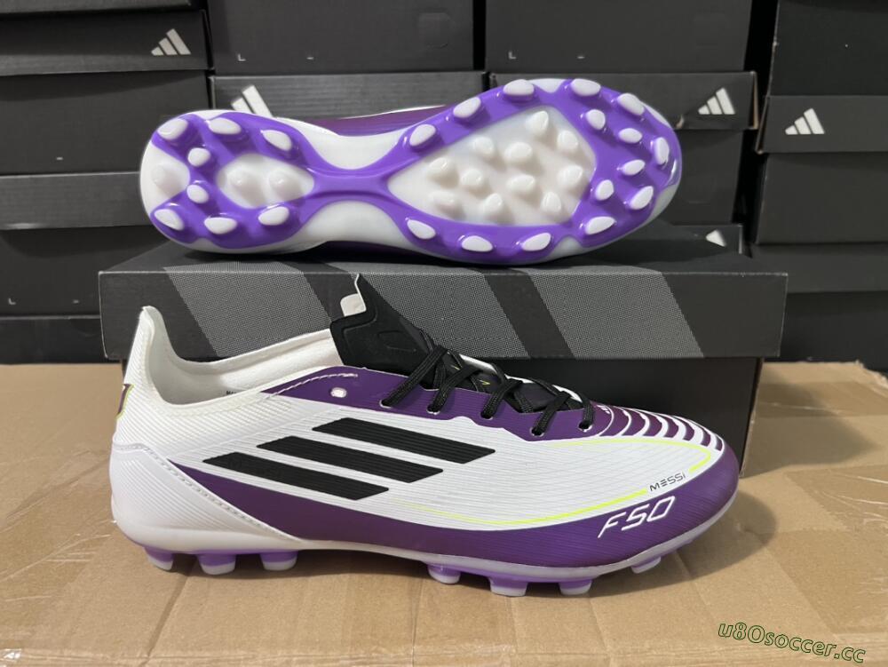 Unisex Messi x Adidas F50 Elite MG Multi Ground Low-Tops Football Boots - White/Black/Purple