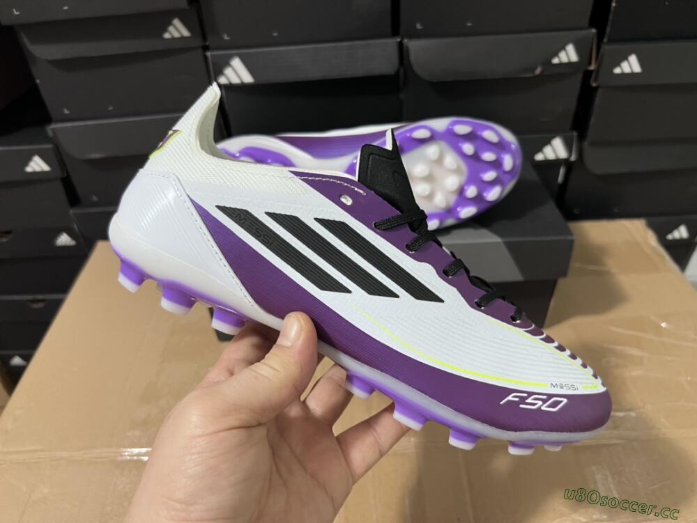 Unisex Messi x Adidas F50 Elite MG Multi Ground Low-Tops Football Boots - White/Black/Purple