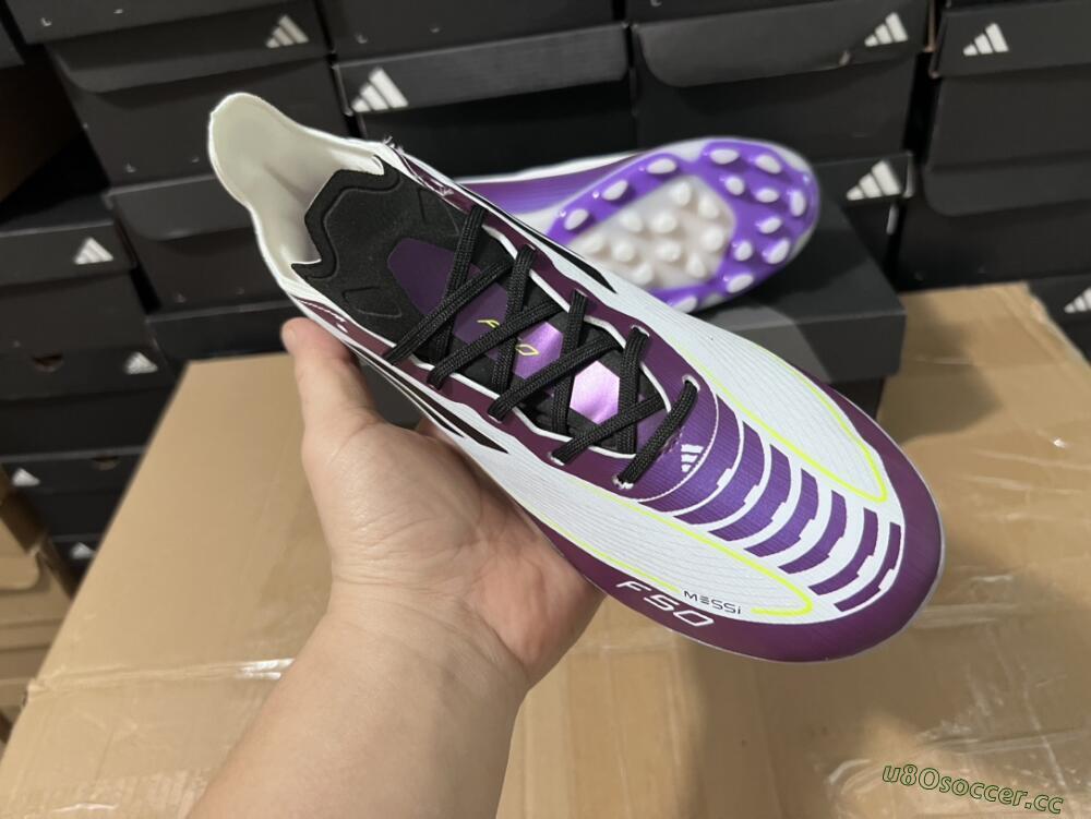 Unisex Messi x Adidas F50 Elite MG Multi Ground Low-Tops Football Boots - White/Black/Purple