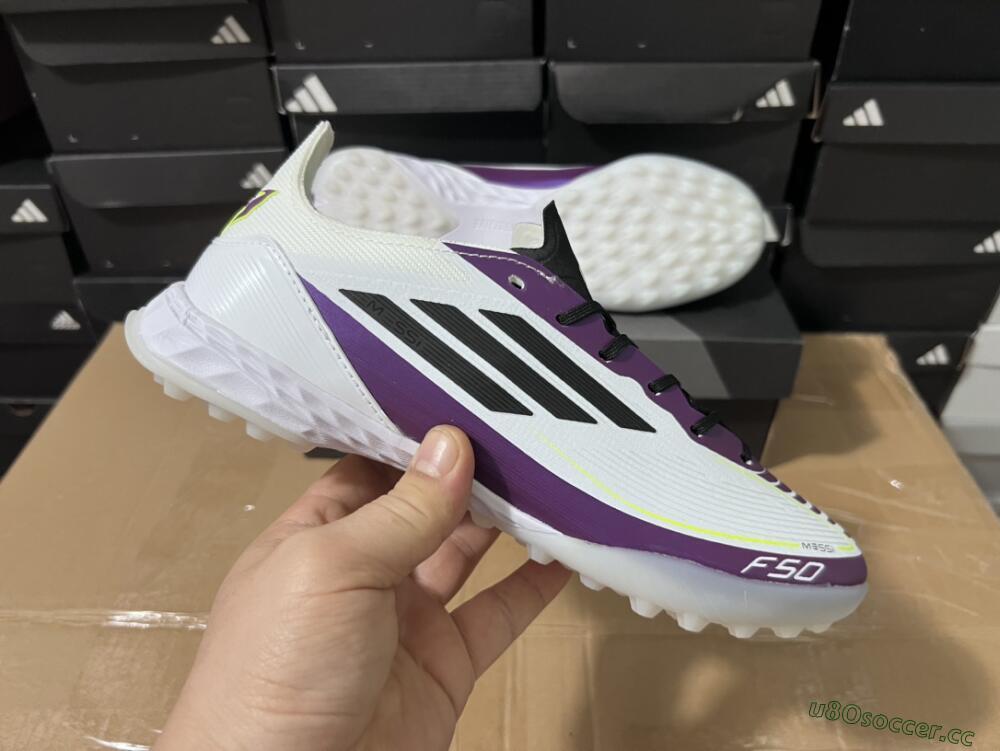 Unisex Adidas F50 Elite TF Artificial Turf Low-Tops Football Shoes - White/Black/Purple