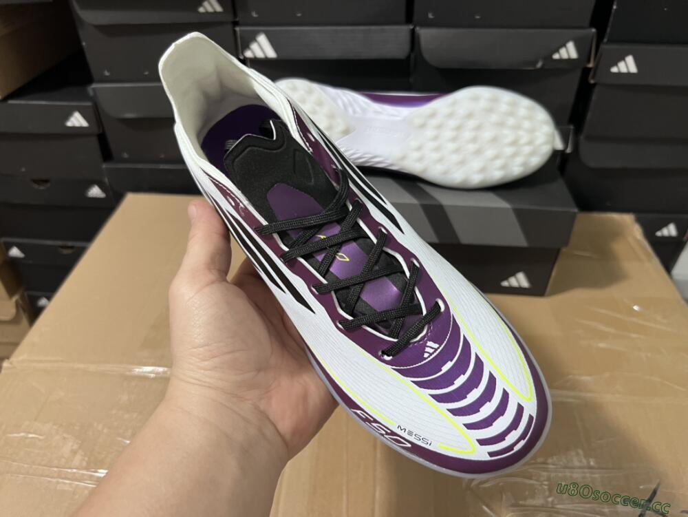 Unisex Adidas F50 Elite TF Artificial Turf Low-Tops Football Shoes - White/Black/Purple