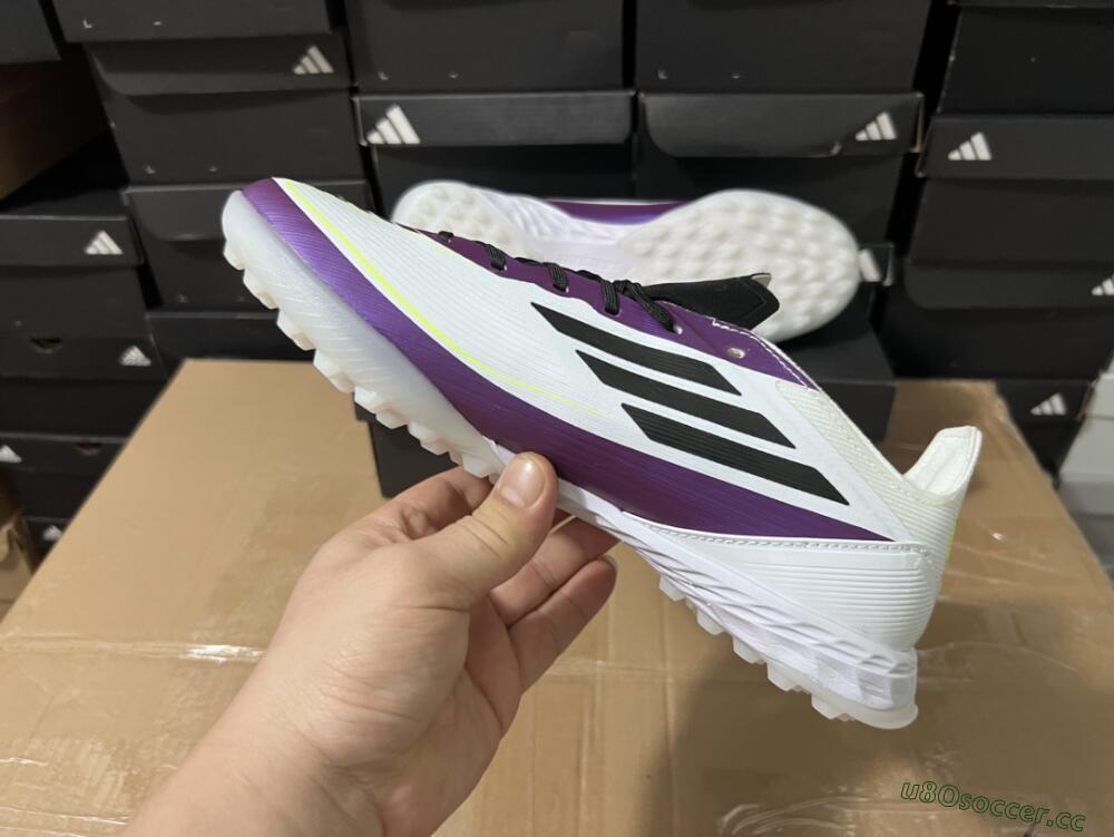 Unisex Adidas F50 Elite TF Artificial Turf Low-Tops Football Shoes - White/Black/Purple