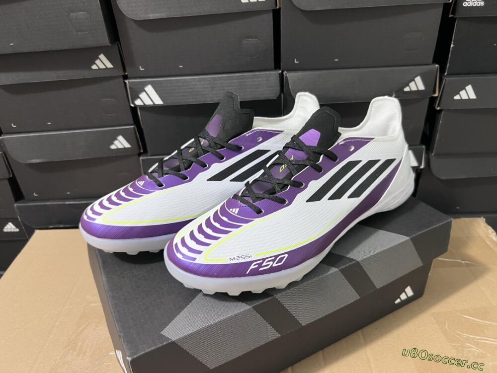 Unisex Adidas F50 Elite TF Artificial Turf Low-Tops Football Shoes - White/Black/Purple