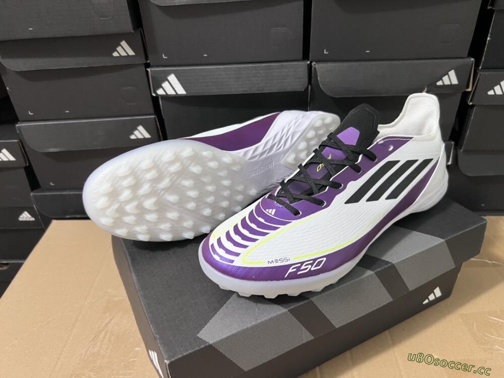 Unisex Adidas F50 Elite TF Artificial Turf Low-Tops Football Shoes - White/Black/Purple
