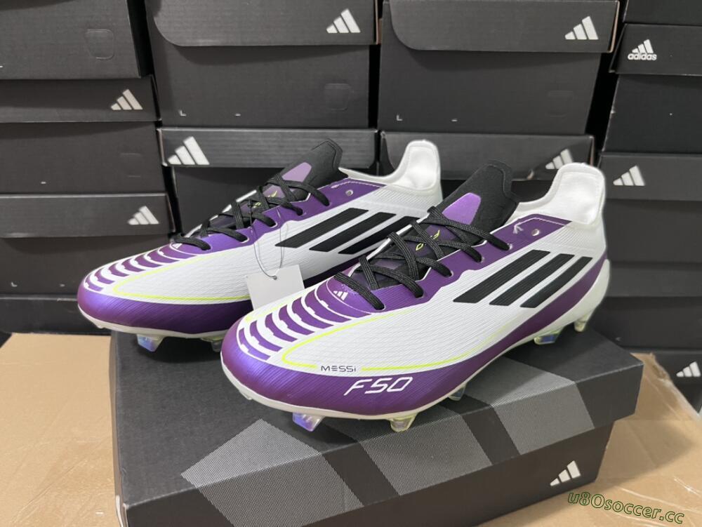 Unisex Messi x Adidas F50 Elite FG Firm Ground Low-Tops Football Boots - White/Black/Purple