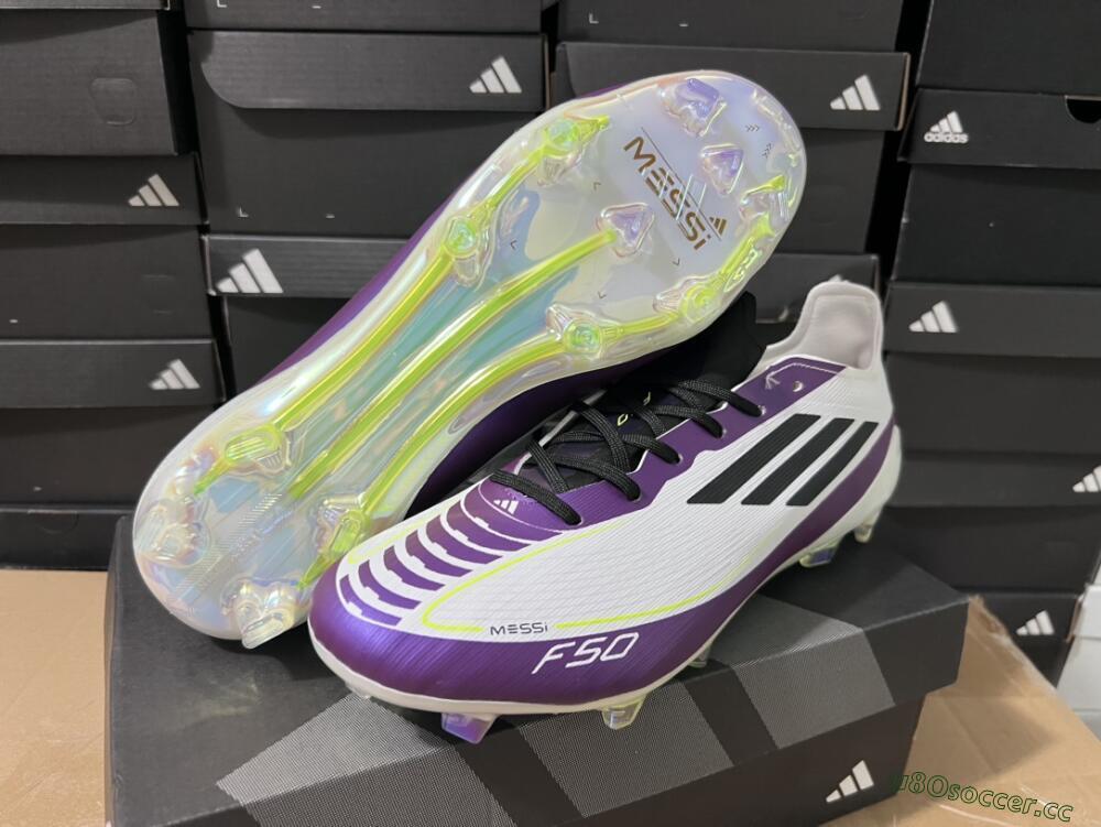 Unisex Messi x Adidas F50 Elite FG Firm Ground Low-Tops Football Boots - White/Black/Purple