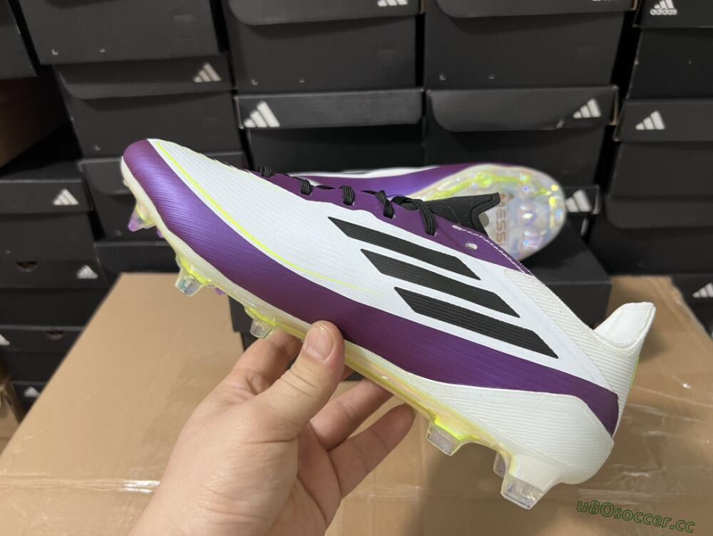 Unisex Messi x Adidas F50 Elite FG Firm Ground Low-Tops Football Boots - White/Black/Purple