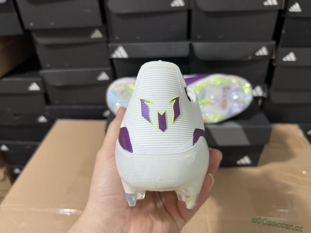 Unisex Messi x Adidas F50 Elite FG Firm Ground Low-Tops Football Boots - White/Black/Purple