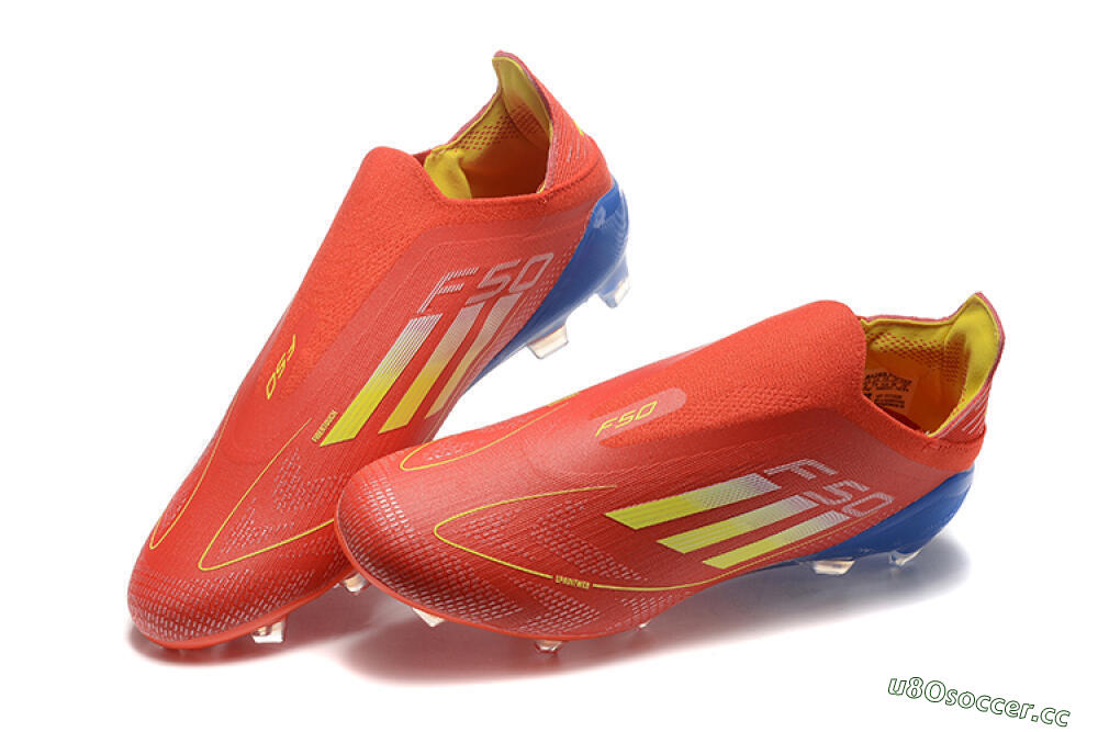Men's Adidas F50 Elite Laceless FG Firm Ground Low-Tops Football Boots - Red/Yellow/Blue 6