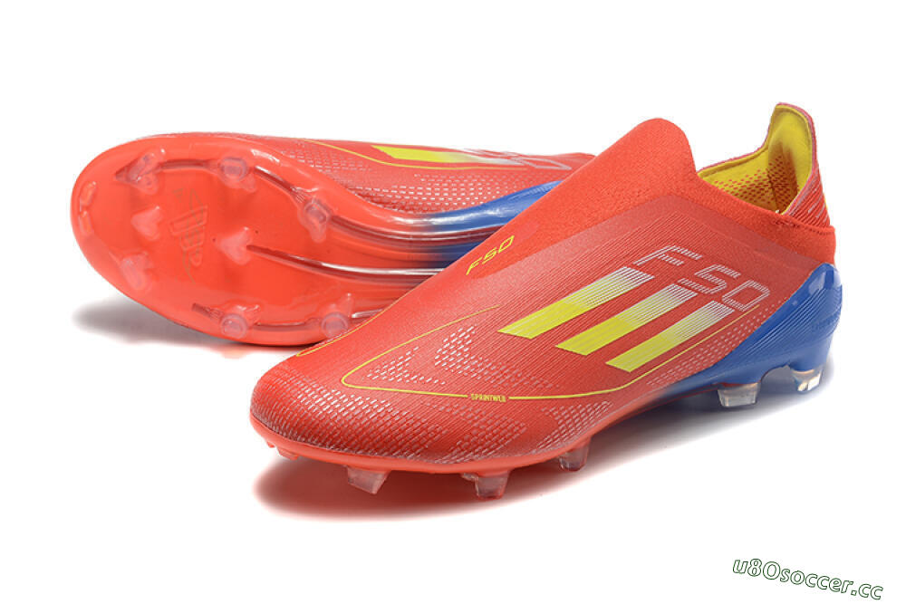 Men's Adidas F50 Elite Laceless FG Firm Ground Low-Tops Football Boots - Red/Yellow/Blue 3