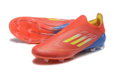 Men's Adidas F50 Elite Laceless FG Firm Ground Low-Tops Football Boots - Red/Yellow/Blue