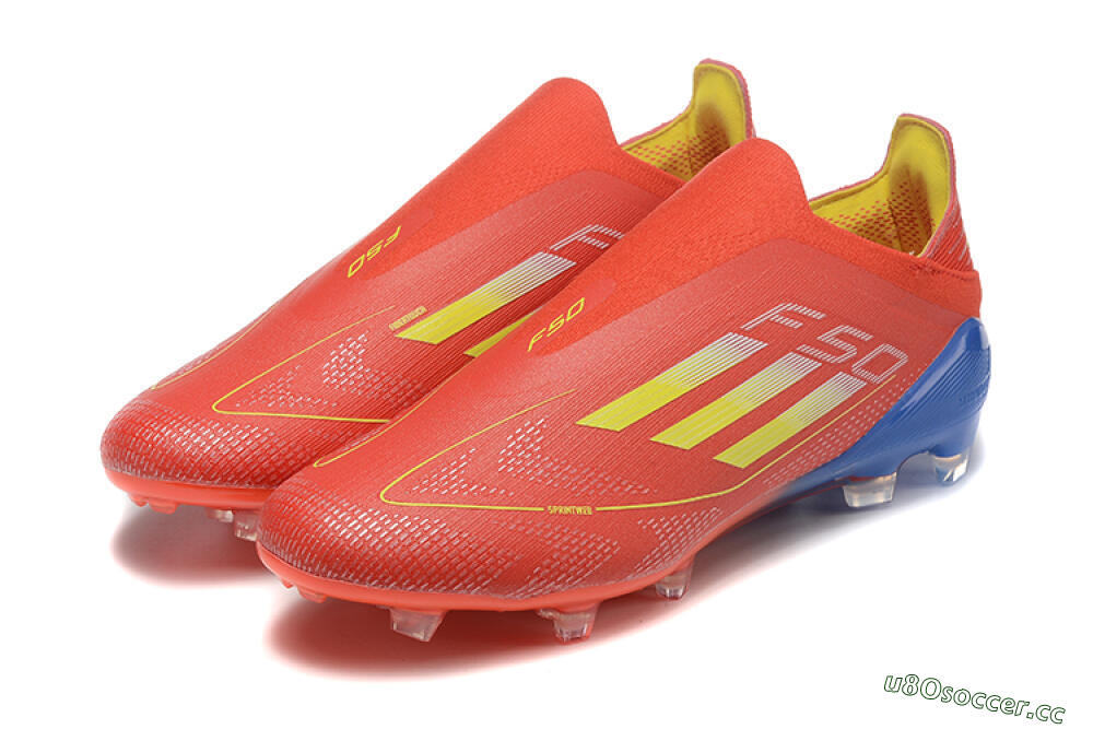 Men's Adidas F50 Elite Laceless FG Firm Ground Low-Tops Football Boots - Red/Yellow/Blue 5