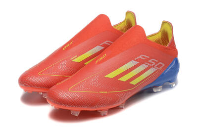 Men's Adidas F50 Elite Laceless FG Firm Ground Low-Tops Football Boots - Red/Yellow/Blue