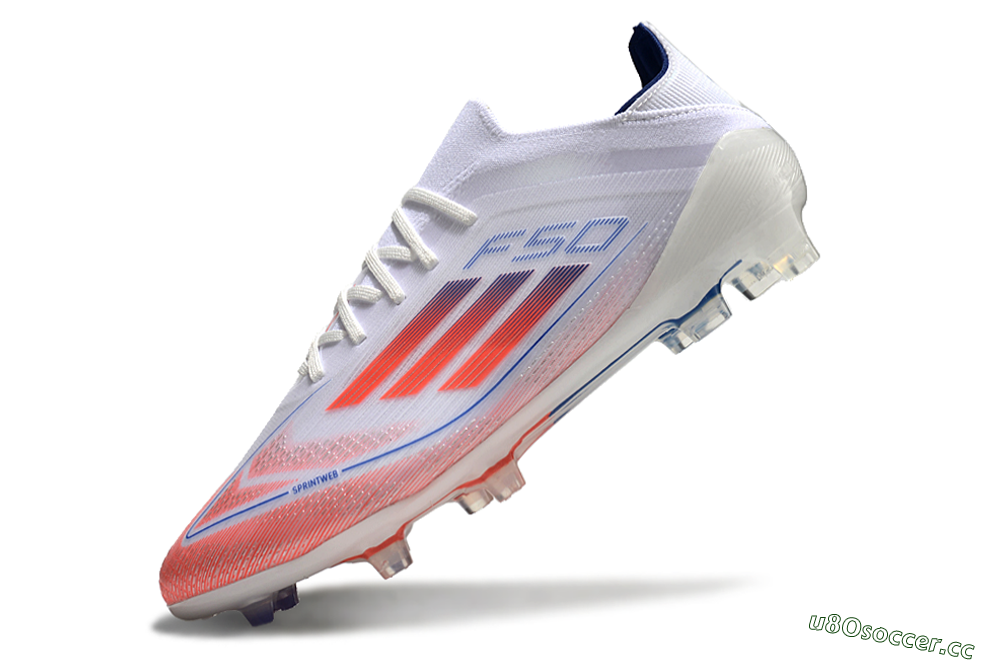 Men's Adidas F50 Elite FG Firm Ground Low-Tops Football Boots - White/Red/Blue 5