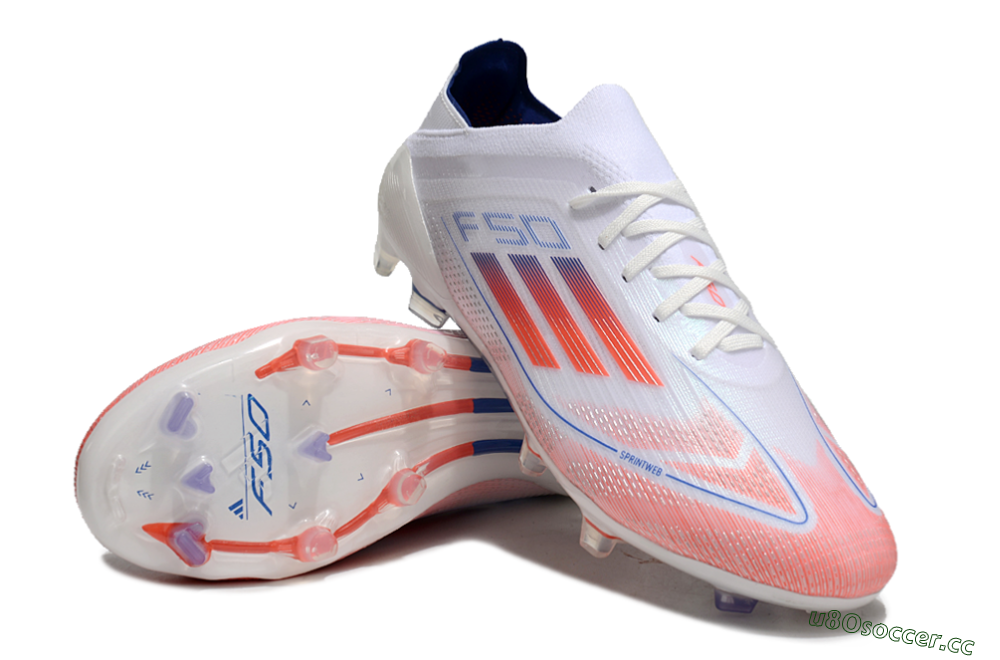 Men's Adidas F50 Elite FG Firm Ground Low-Tops Football Boots - White/Red/Blue 3