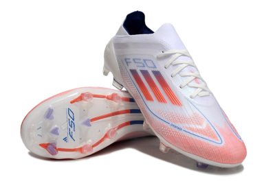 Men's Adidas F50 Elite FG Firm Ground Low-Tops Football Boots - White/Red/Blue